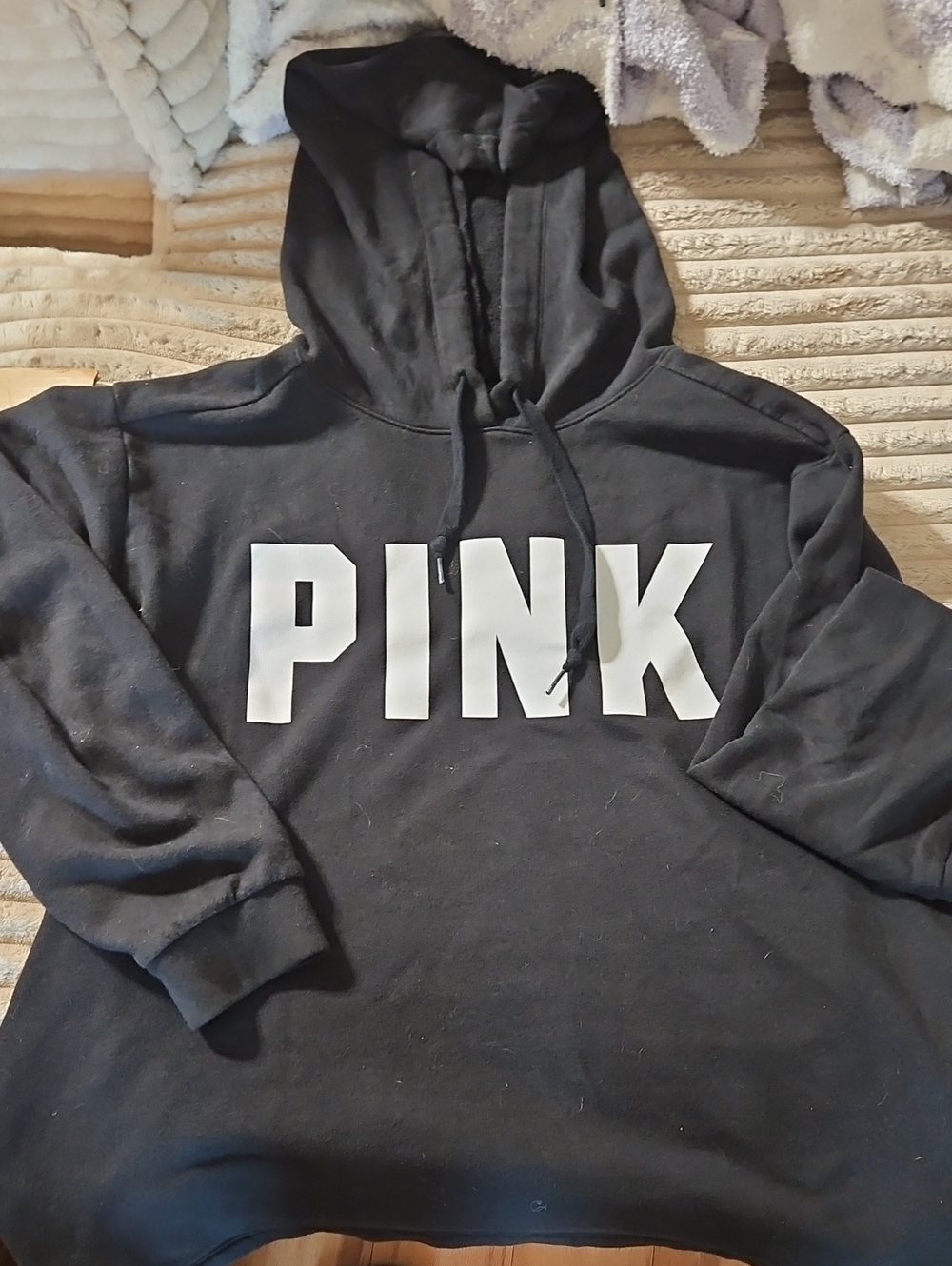 PINK Victoria's Secret Black Hoodie with White Logo